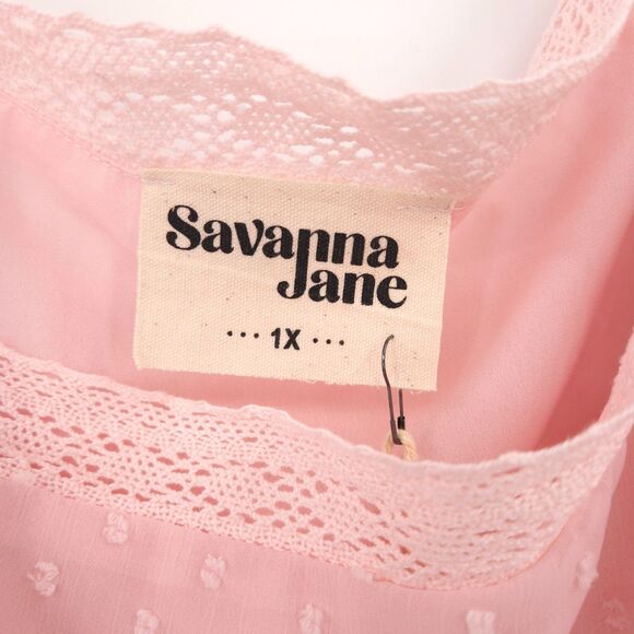 Savanna Jane NWT swiss dot ruffle cottagecore top Size 1X pink long sleeve - Picture 4 of 7